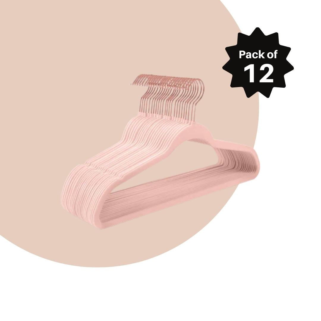 Velvet Hanger | Ultra Thin Space Saving Premium Velvet Hangers | Pink Pack Of 12