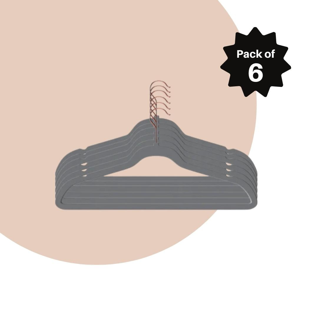 Velvet Hanger | Ultra Thin Space Saving Premium Velvet Hangers | Grey Pack Of 06