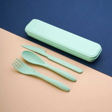 Straw Reusable Utensil (Spoon) Set with Case | Travel Cutlery (Mint) - Star Work 