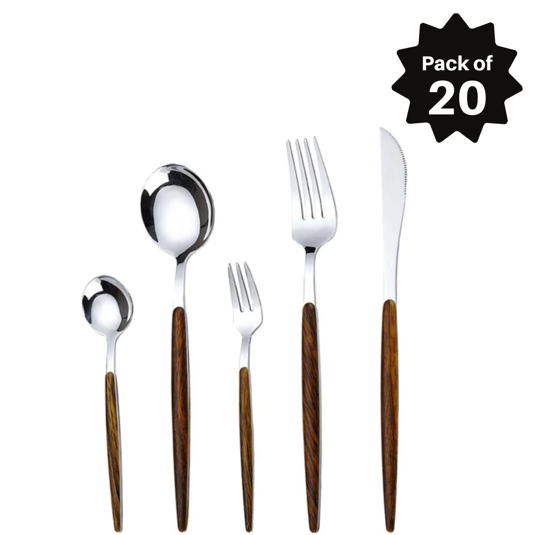 Stainless Steel Wooden Dinner Spoon Set for Home-Restaurant-Hotel Set Of 20