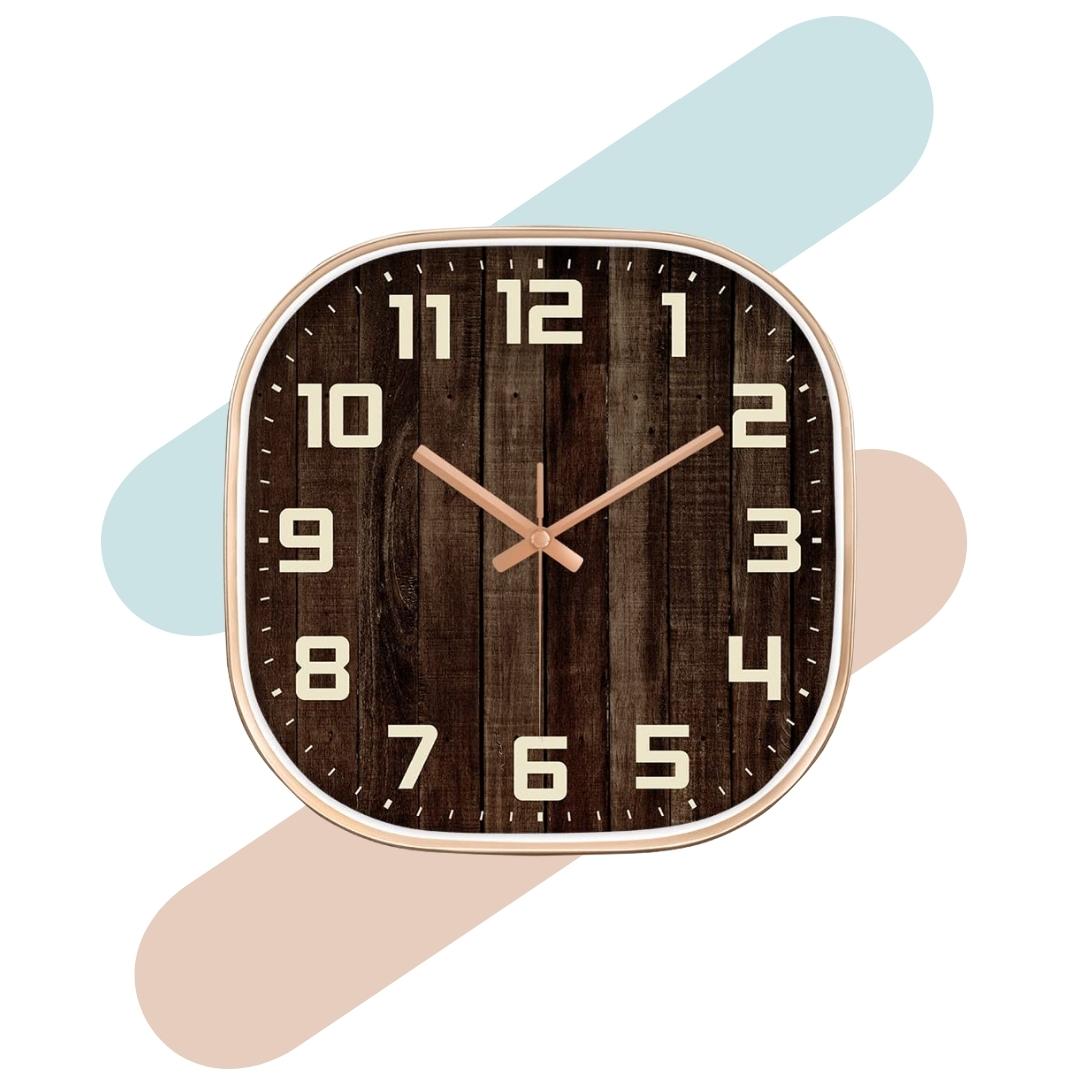 Silence non-ticking Plastic Frame Walnut Wooden Square Wall Clock