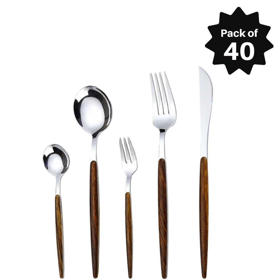 Stainless Steel Wooden Dinner Spoon Set for Home-Restaurant-Hotel Set Of 40