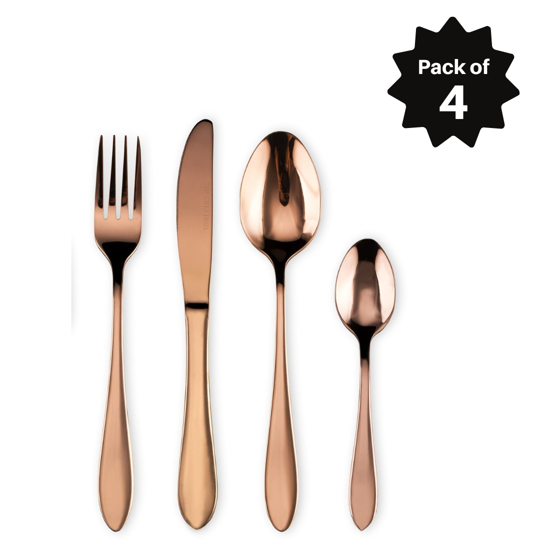 Hotel Dinnerware Mirror Cutlery European-Style Tableware Rose Gold Set Of 04