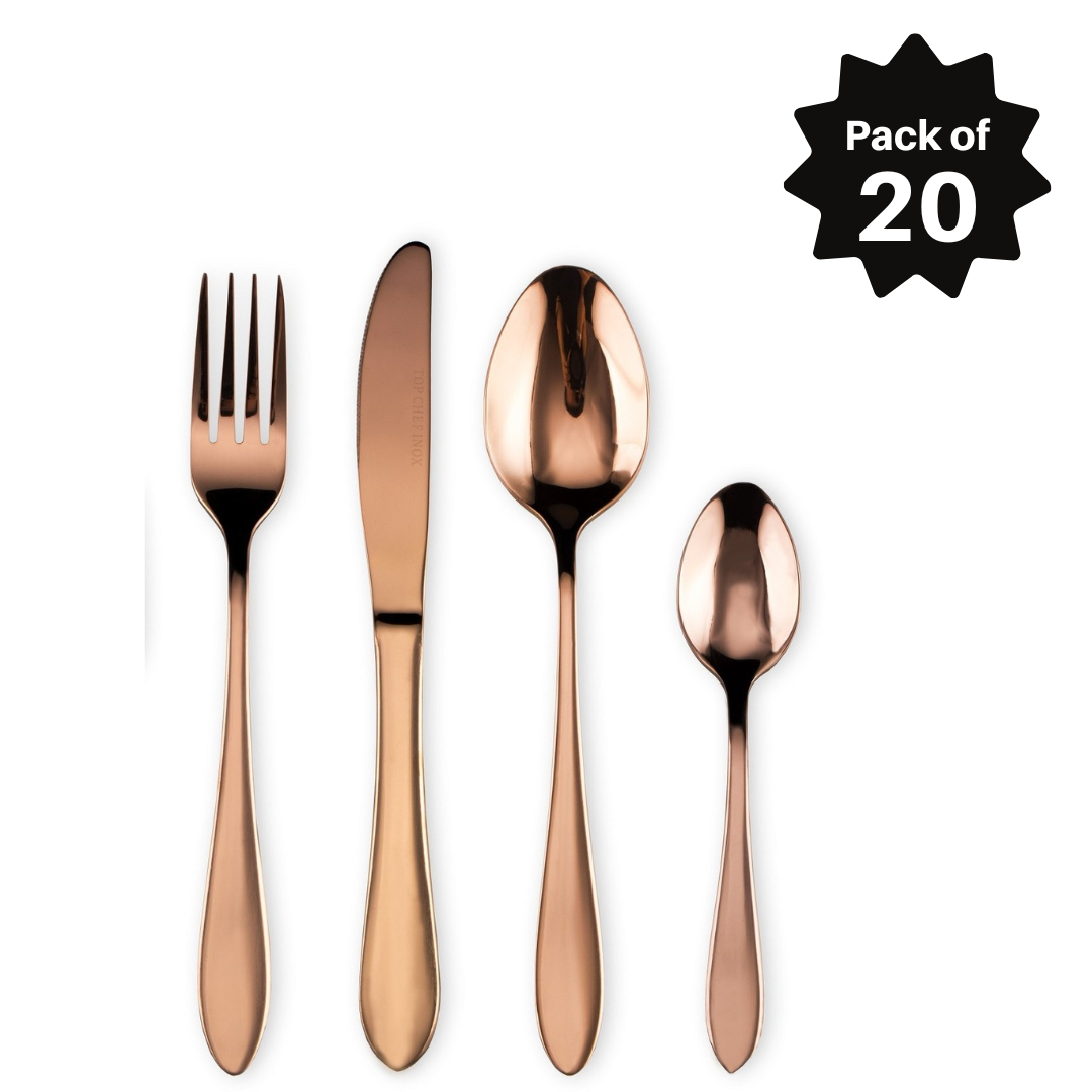 Hotel Dinnerware Mirror Cutlery European-Style Tableware Rose Gold Set of 20