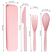 Straw Reusable Utensil (Spoon) Set with Case | Camping Cutlery (Pink) - Star Work 