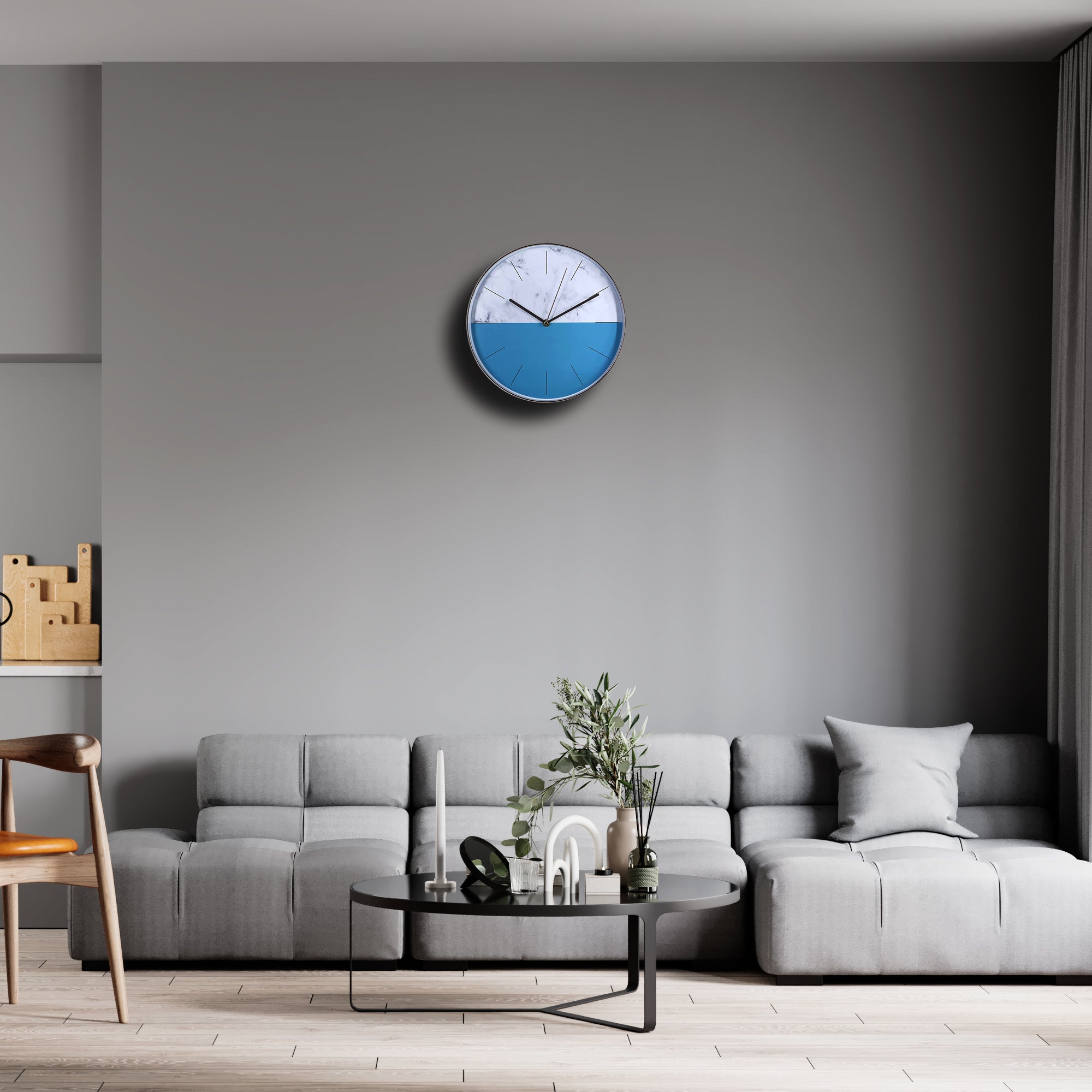Wall Clock For Bedroom & Home | Silence White-Blue Wall-Clock - Star Work 