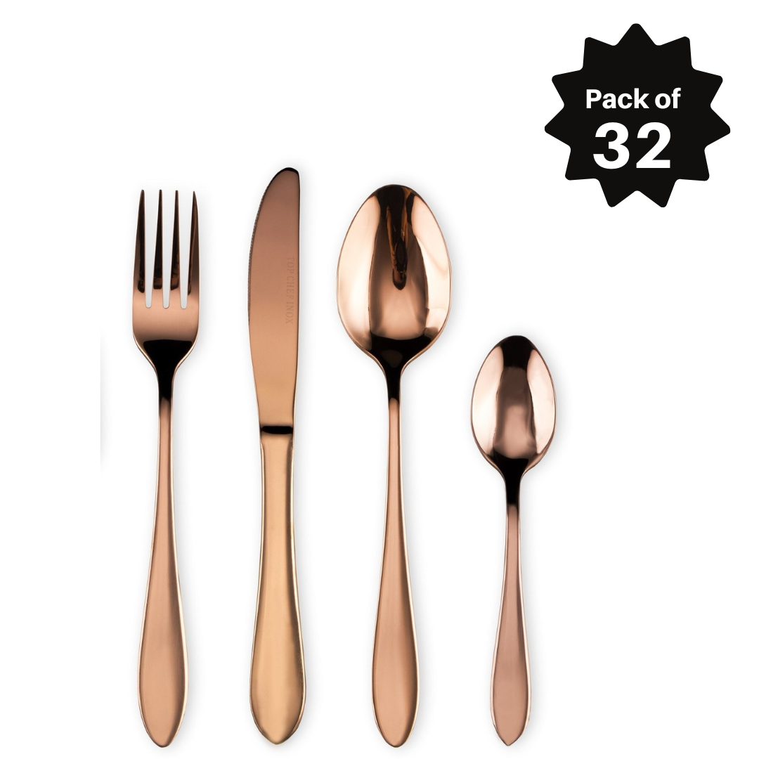 Hotel Dinnerware Mirror Cutlery European-Style Tableware Rose Gold Set of 32