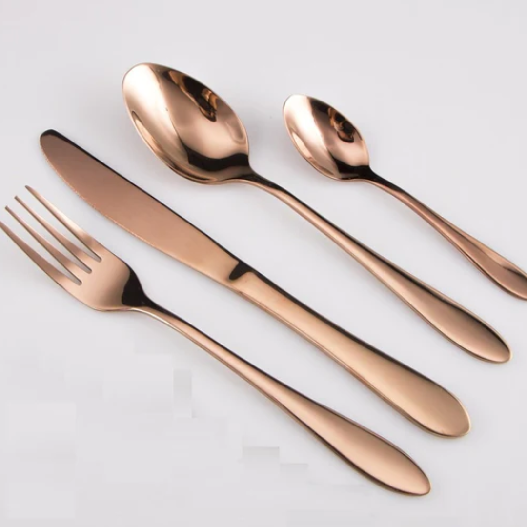 Hotel Dinnerware Mirror Cutlery European-Style Tableware Rose Gold Set of 20 - Star Work 