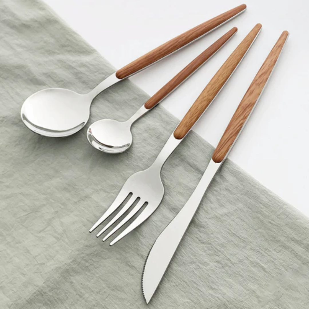 Stainless Steel Wooden Dinner Spoon Set for Home-Restaurant-Hotel Set Of 05 - Star Work 