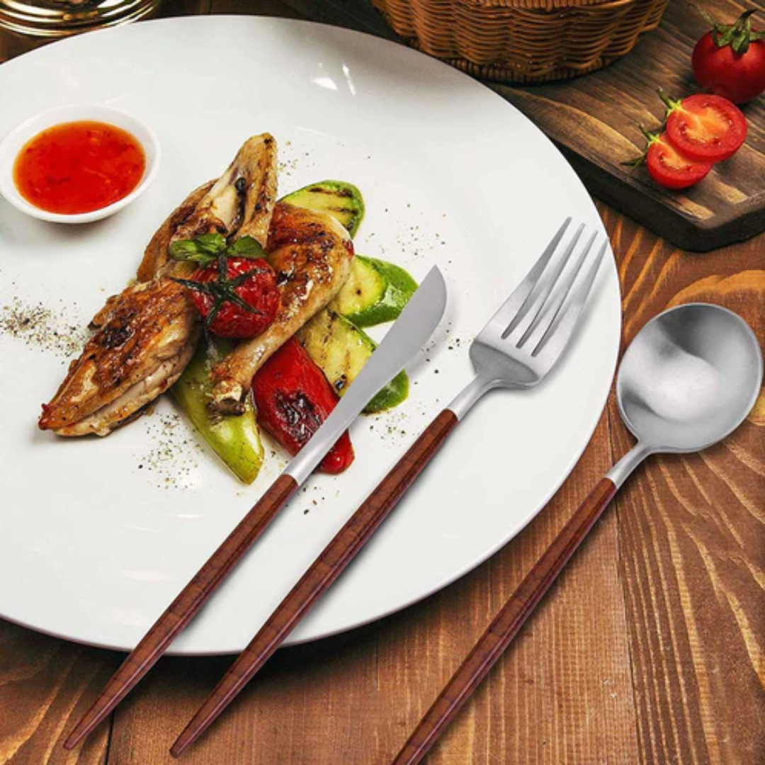 Stainless Steel Wooden Dinner Spoon Set for Home-Restaurant-Hotel Set Of 25 - Star Work 
