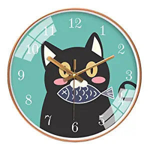 Silent Mute Wall Clocks | Plastics Frame Glass Cover (Black Cat Clock)