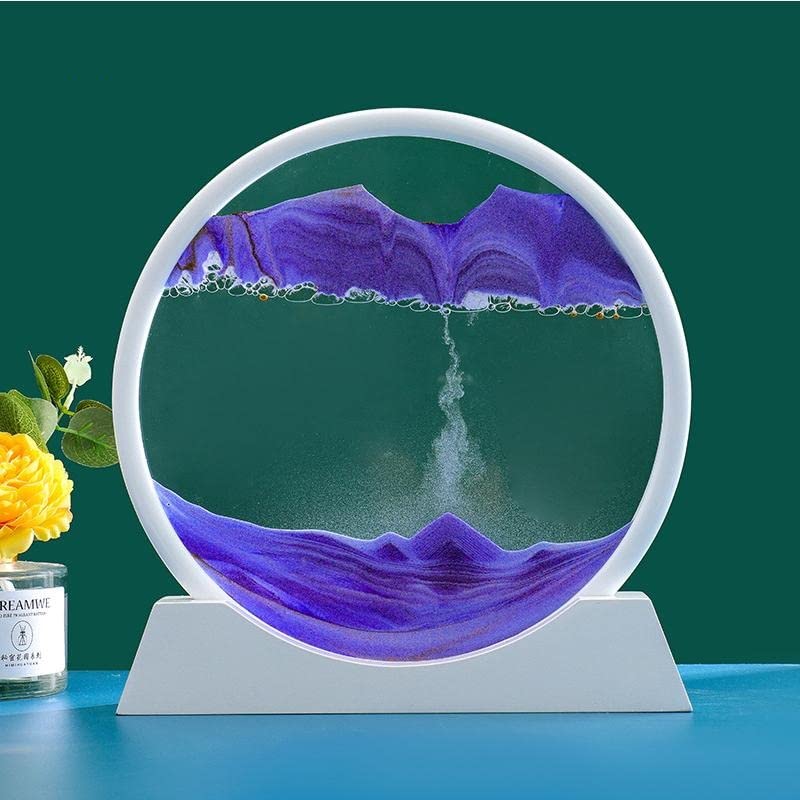 STAR WORK Moving Sand Art Decor - Round Moving Sand Art Frame, Sand Art Liquid Motion, Stress Relief, Suitable for Living Room, Office, Home, Art Gallery In White Frame (12 IN, 7 IN ,PURPLE)