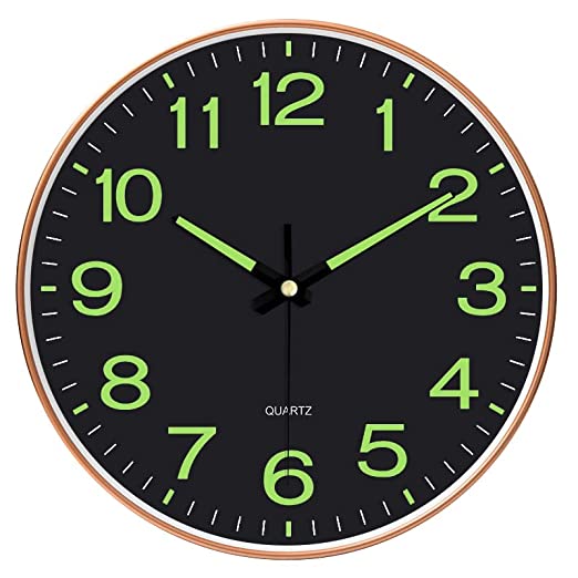 Silent Mute Wall Clocks | Plastics Frame Glass Cover (Radium Black Clock)