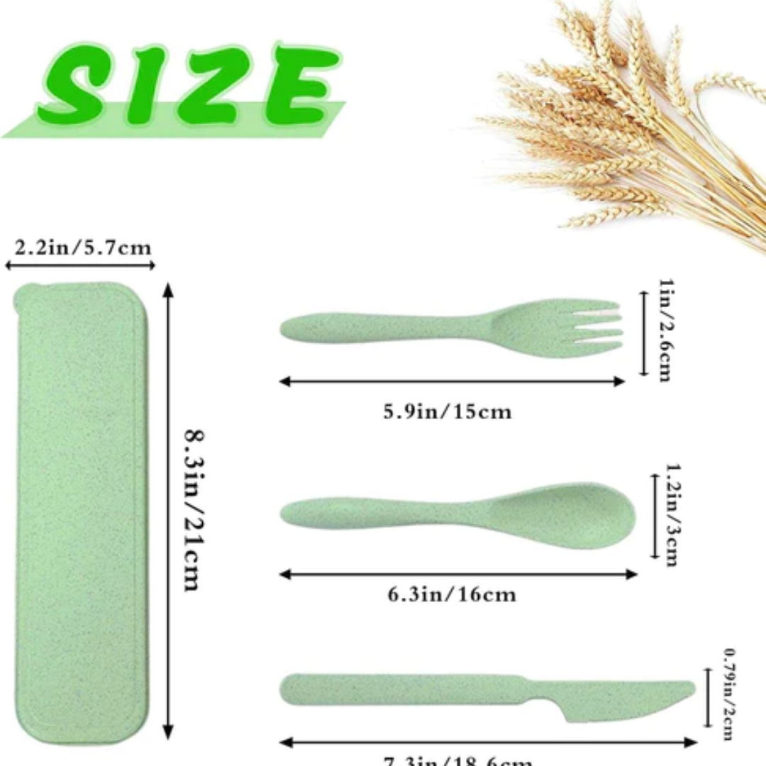 Straw Reusable Utensil (Spoon) Set with Case | Travel Cutlery (Mint) - Star Work 