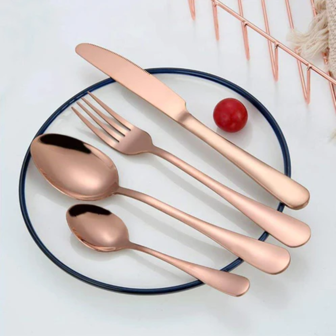Hotel Dinnerware Mirror Cutlery European-Style Tableware Rose Gold Set of 20 - Star Work 
