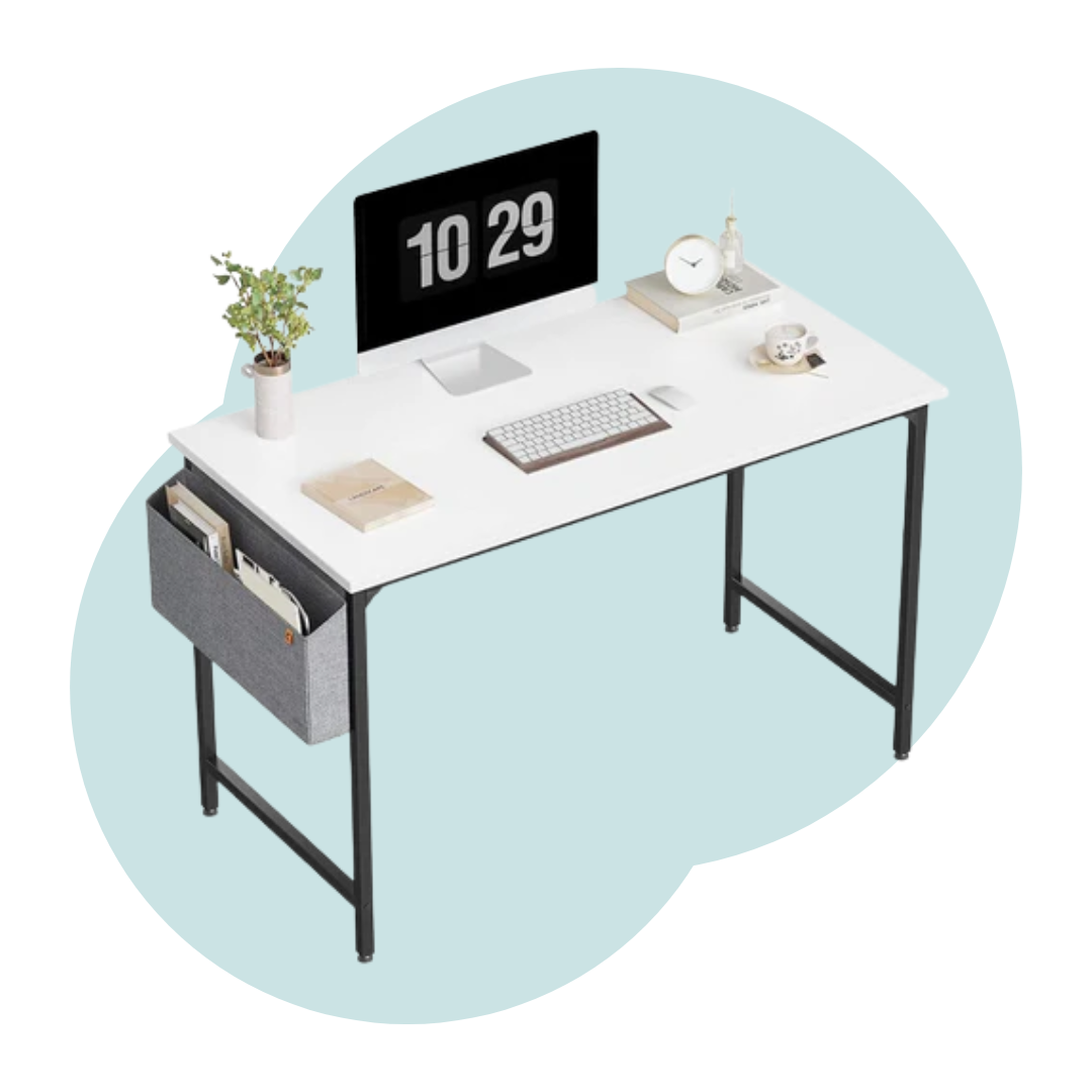 Computer Desk Study Writing Table with 2 Hooks for Home & Office(White)
