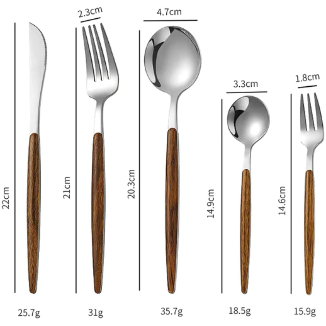 Stainless Steel Wooden Dinner Spoon Set for Home-Restaurant-Hotel Set Of 15 - Star Work 