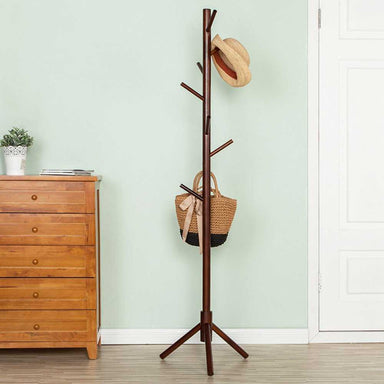 Wooden Tree Coat Rack Stand With Hooks For Suits (Walnut)