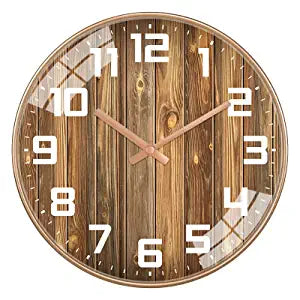 Silence Wall Clock Non-Ticking Quiet Decorative - Beige Wooden Round