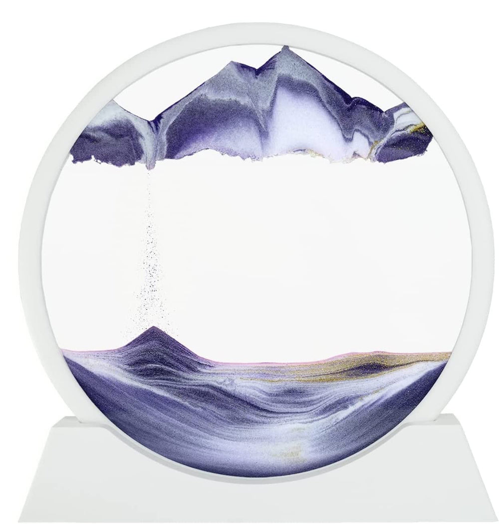 STAR WORK Moving Sand Art Decor - Round Moving Sand Art Frame, Sand Art Liquid Motion, Stress Relief, Suitable for Living Room, Office, Home, Art Gallery In White Frame (12 IN, 7 IN ,PURPLE)