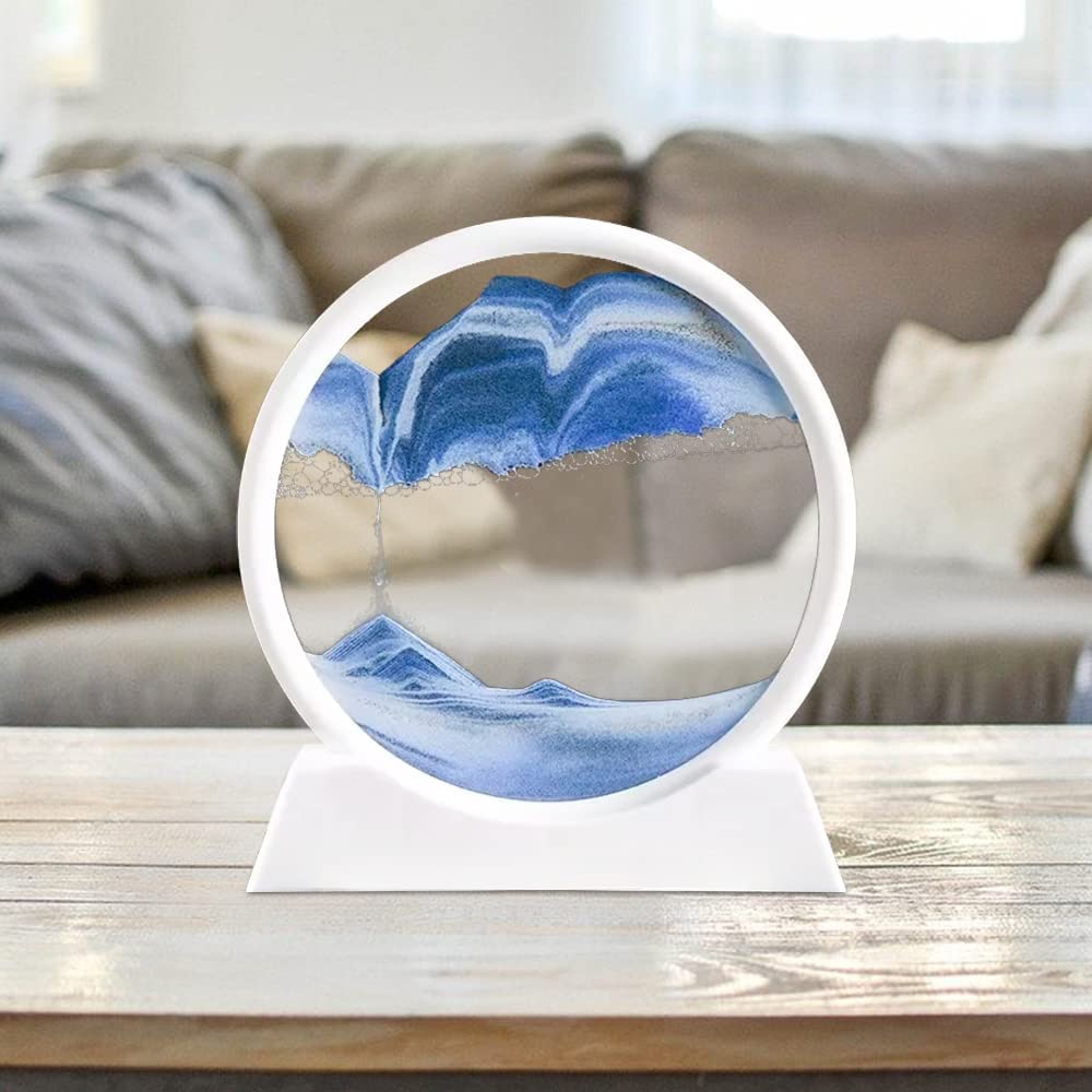 STAR WORK Moving Sand Art Decor - Round Moving Sand Art Frame (12 IN, 7 IN ,BLUE)