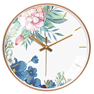 Silent Mute Wall Clocks | Plastics Frame Glass Cover (White Flower Clock)