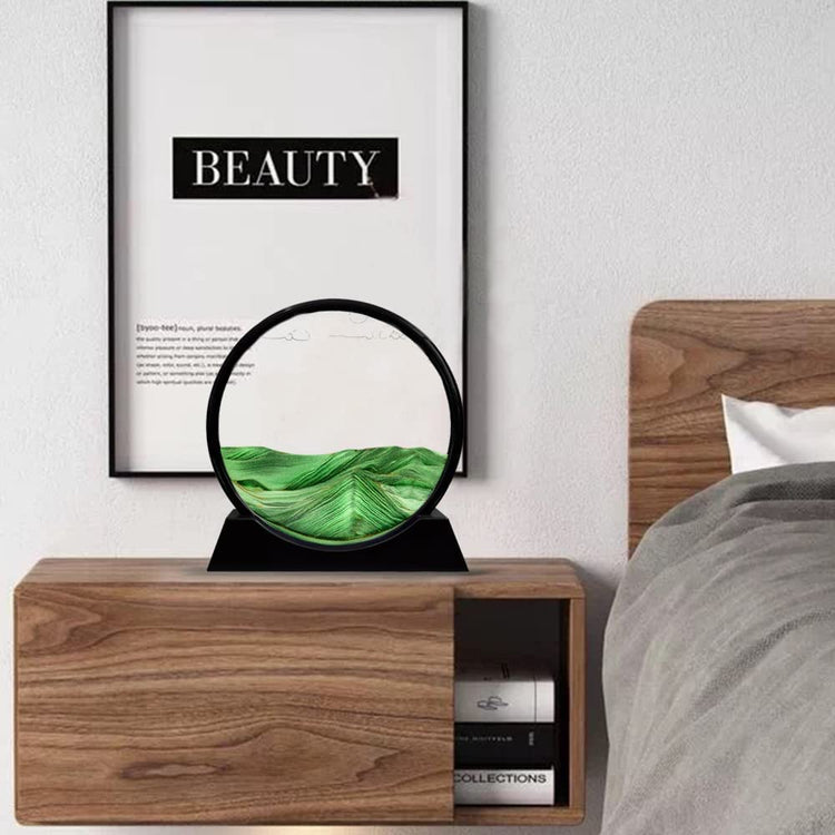 STAR WORK Moving Sand Art Picture Round Glass 3D Deep Sea Sand scape in Motion Display Flowing Sand Frame Relaxing Desktop Home Office Work Decor Black Frame (12 IN,7 IN, 	GREEN)