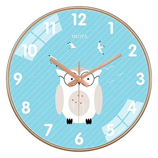Silent Mute Wall Clocks | Plastics Frame Glass Cover (Sky Blue Owl Clock)