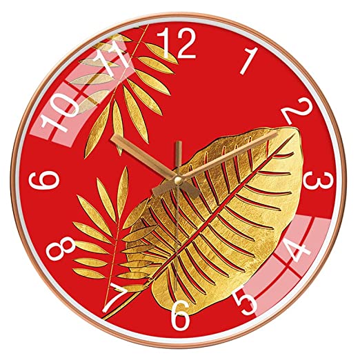 Silence Wall Clock Non-Ticking Quiet Decorative - Red Leaf Clock