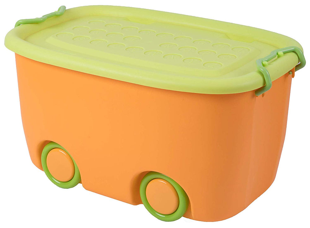 Toy Storage Plastic Box with Wheels | Toys Clothes and Accessories Organizer Container for Kids Boys and Girls