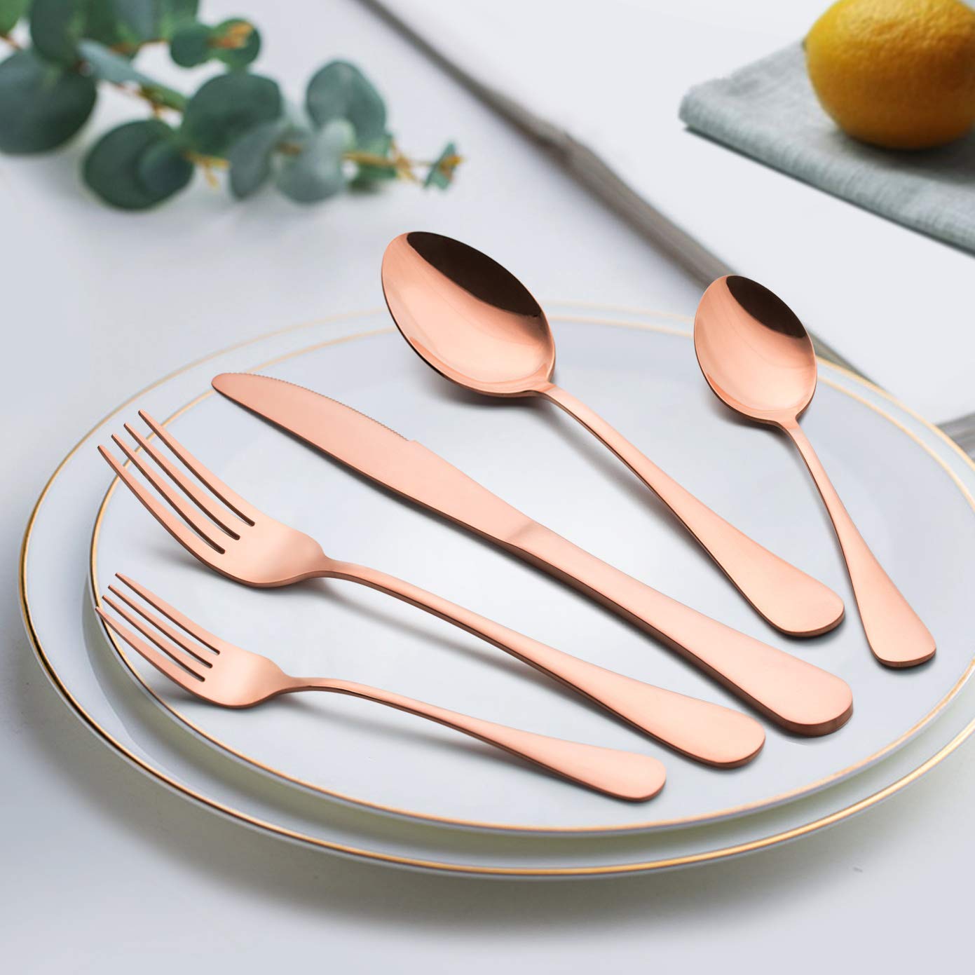 Hotel Dinnerware Mirror Cutlery European-Style Tableware Rose Gold Set of 28 - Star Work 