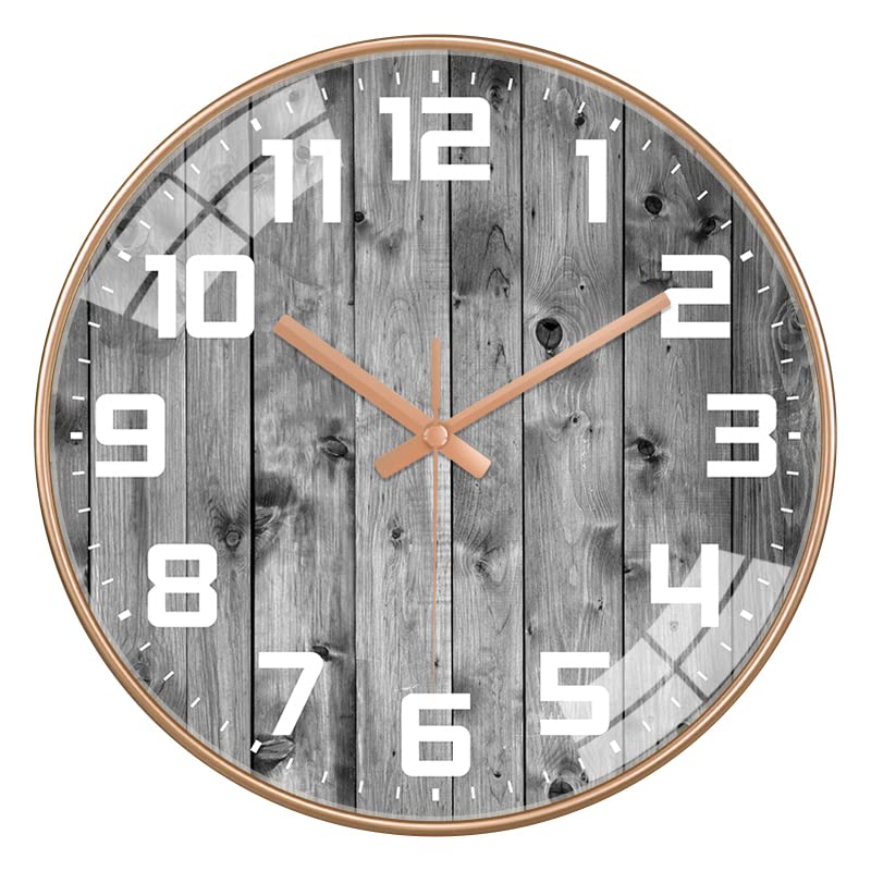 Silence Wall Clock Non-Ticking Quiet Decorative - Oak Analog Round
