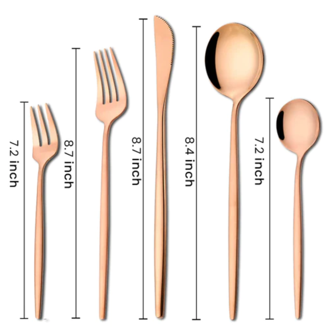 Hotel Dinnerware Mirror Cutlery European-Style Tableware Rose Gold Set Of 40 - Star Work 