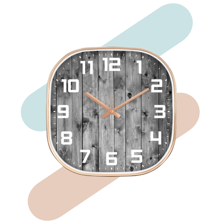 Silence non-ticking Plastic Frame Oak Wooden Square Wall Clock