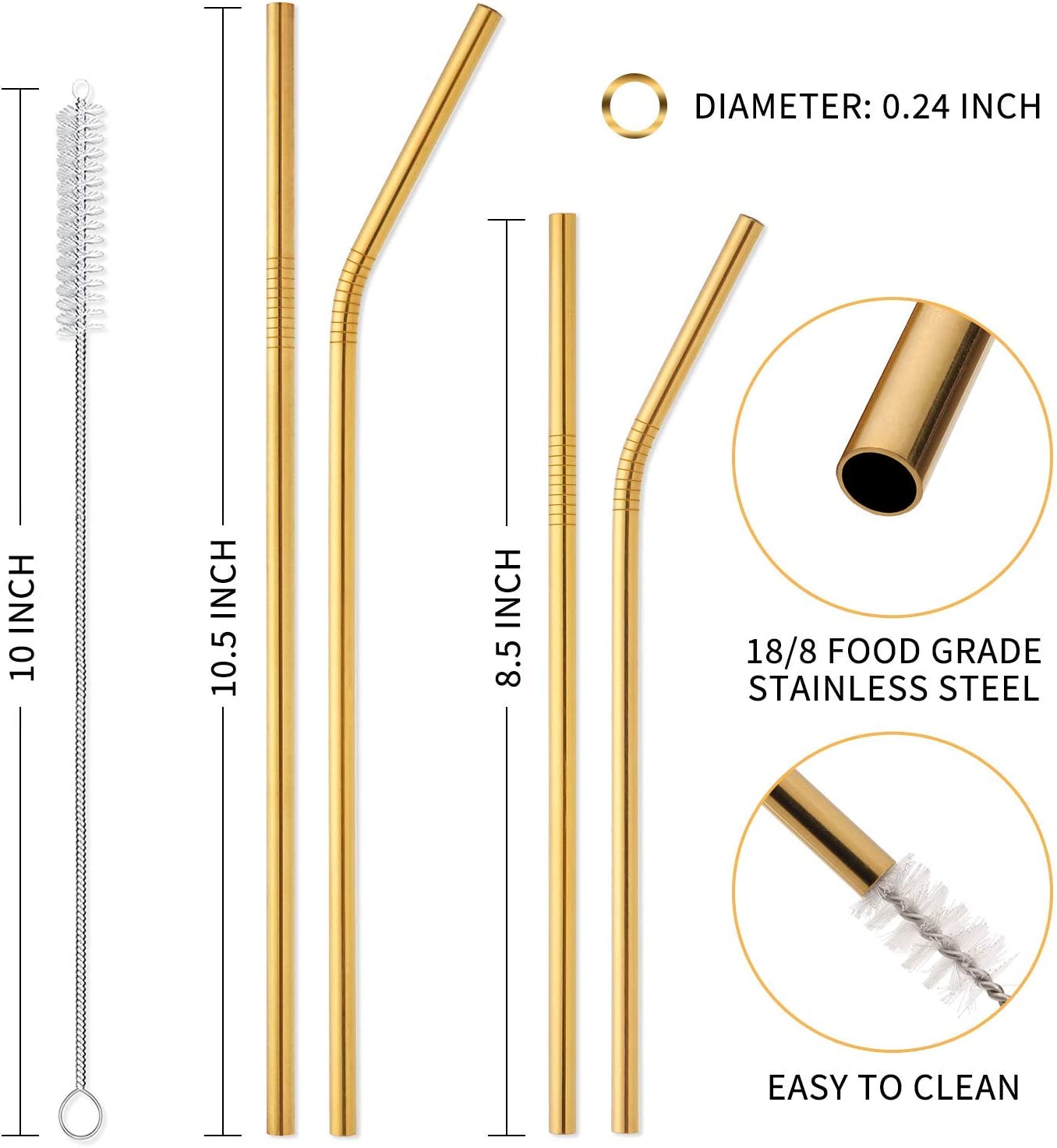 Camping Steel Cutlery Set of 4, 4 Metal Straws with 1 Cleaning Brush - Star Work 