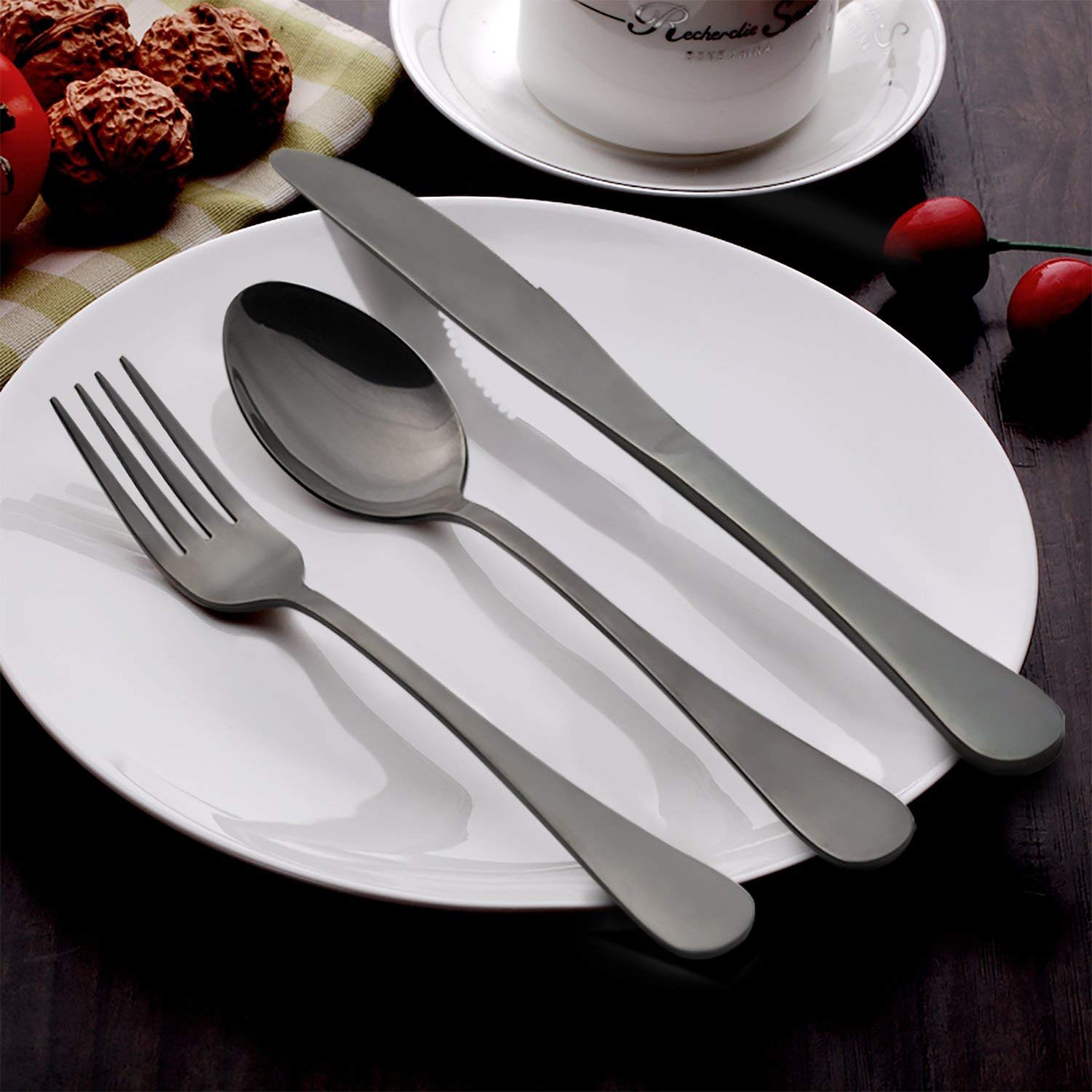 Matte Black Home & Hotel Cutlery for Kitchens | Spoon Set Of 32 - Star Work 