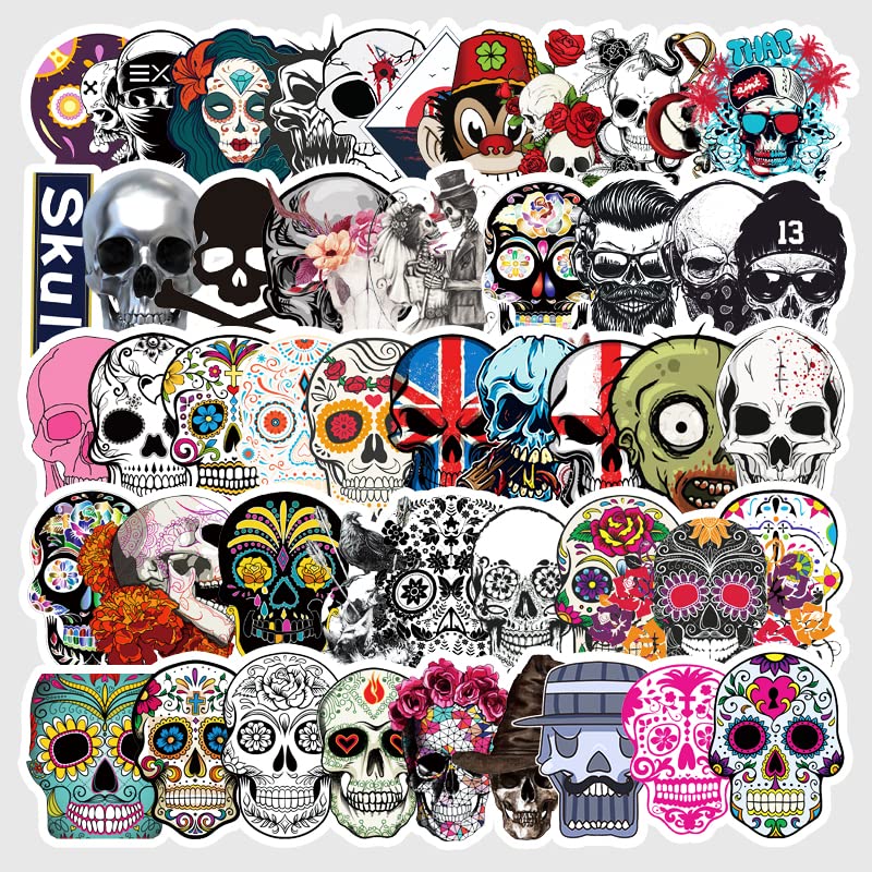 50 Pcs Stickers Of Skull, Vinyl Waterproof Stickers for Water Bottles, Laptop, Skateboard Journaling Scrapbook.