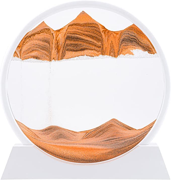 STAR WORK Moving Sand Art Decor - Round Moving Sand Art Frame, Sand Art Liquid Motion, Stress Relief, Suitable for Living Room, Office, Home, Art Gallery In White Frame (12 IN, 7 IN ,ORANGE)