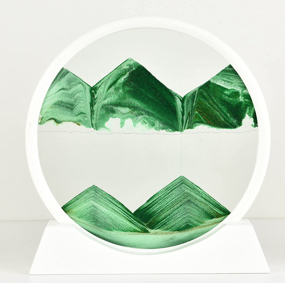 STAR WORK Moving Sand Art Decor - Round Moving Sand Art Frame, Sand Art Liquid Motion, Stress Relief, Suitable for Living Room, Office, Home, Art Gallery In White Frame (12 IN, 7 IN ,GREEN)