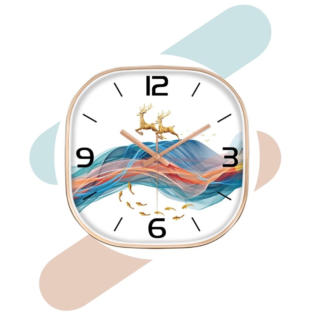 Silence non-ticking Plastic Frame Sika Deer Square Wall Clock