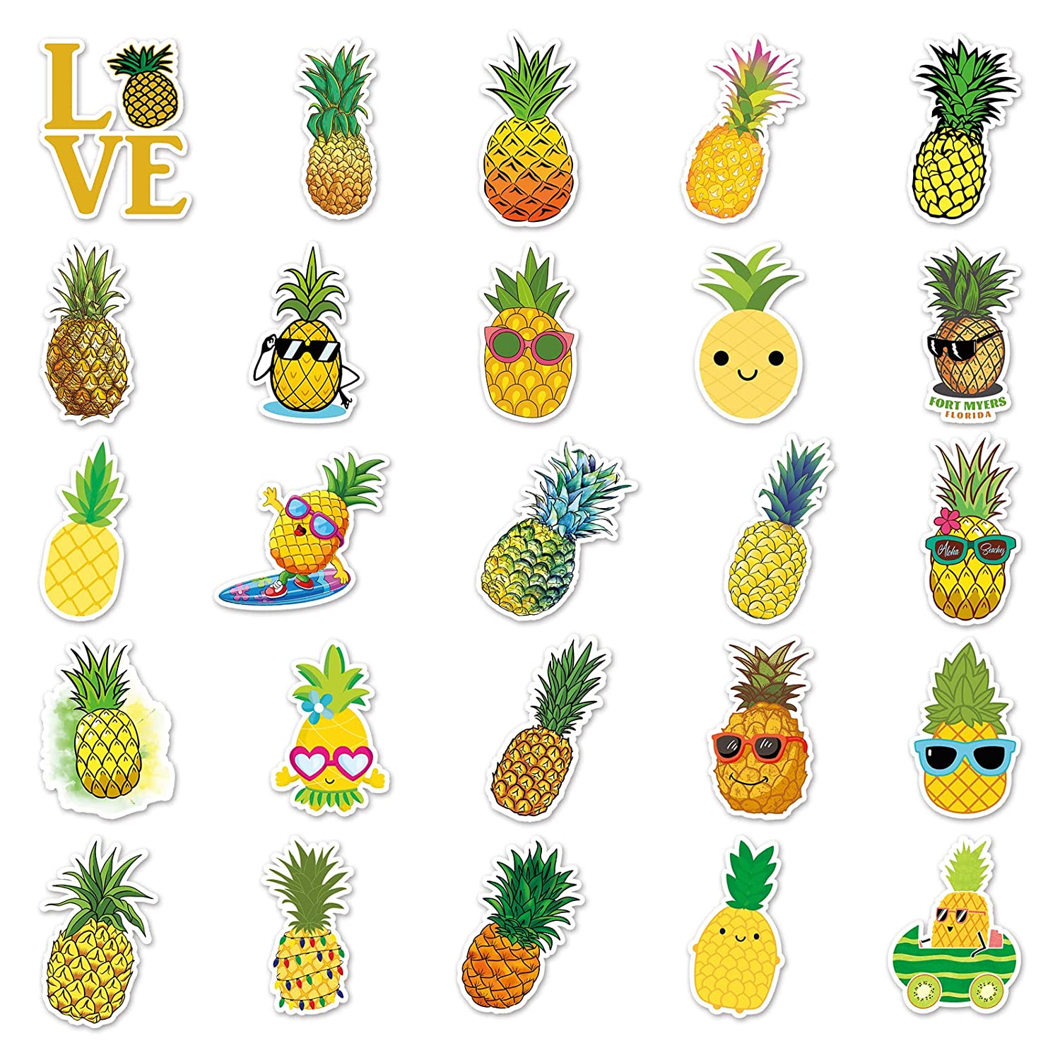 50 Pcs Stickers Of Pineapple, Vinyl Waterproof Stickers for Water Bottles, Laptop, Skateboard Journaling Scrapbook.