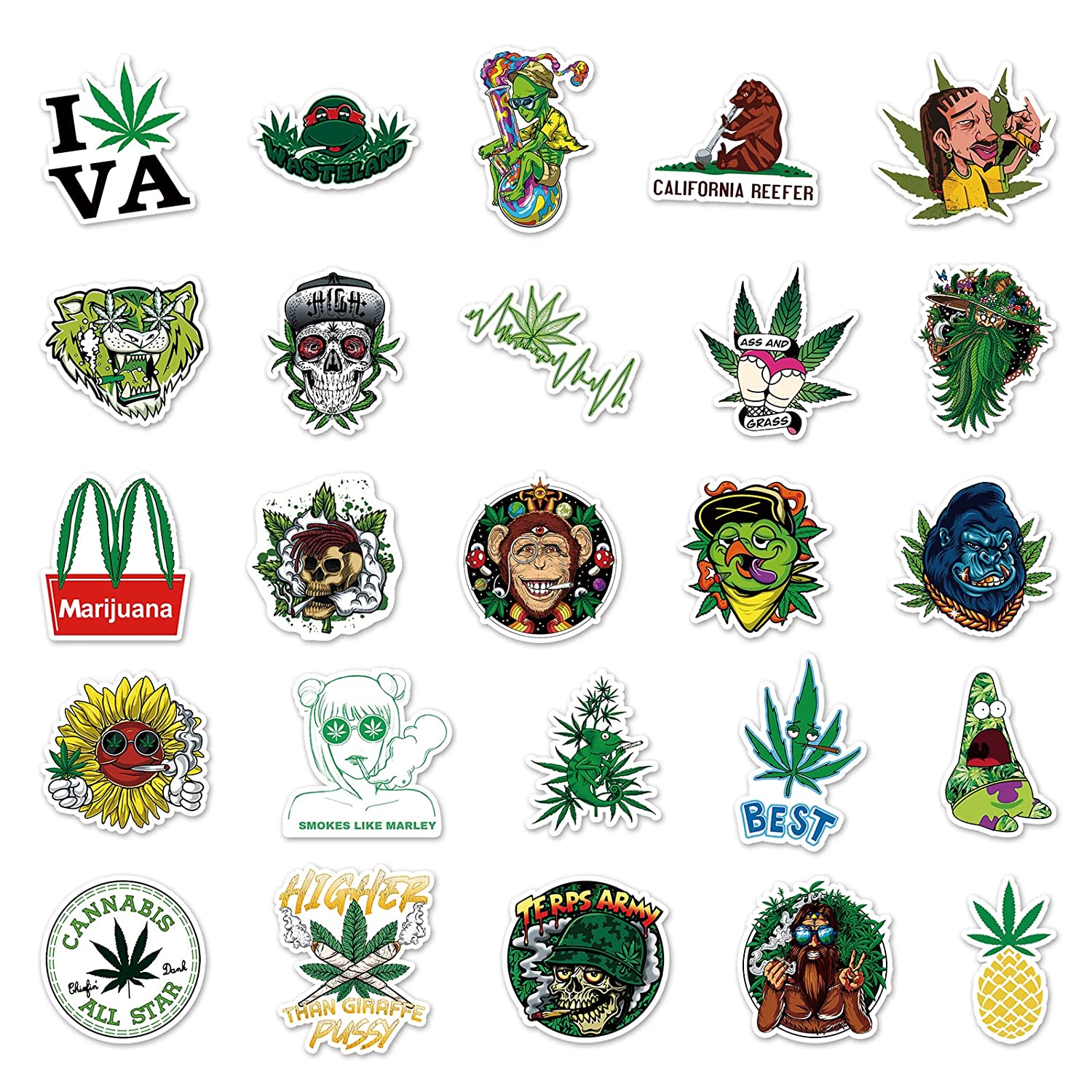50 Pcs Stickers Of Weed, Vinyl Waterproof Stickers for Water Bottles, Laptop, Skateboard Journaling Scrapbook.