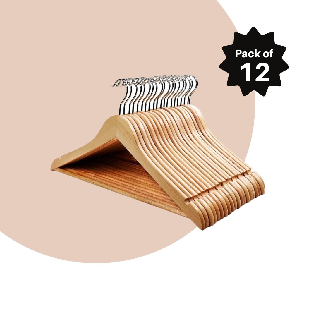 Extra Strong Wooden Hangers For Suits | Wooden Hanger for Clothes Pack Of 12