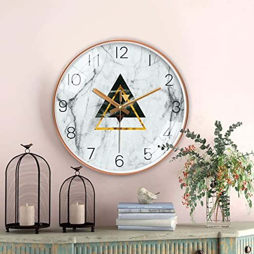 Silence Wall Clock Non-Ticking Quiet Decorative -  Pyramid Grey White