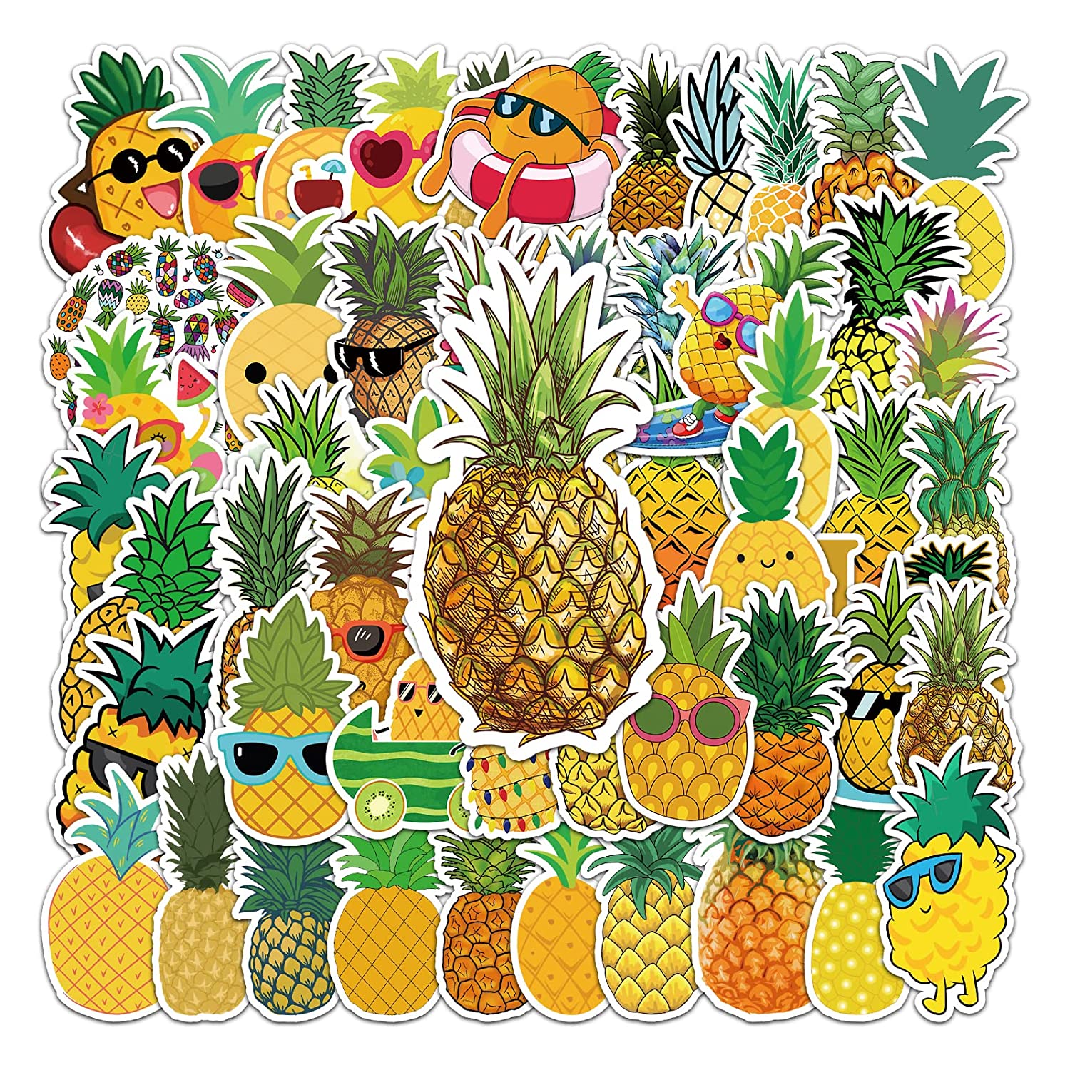 50 Pcs Stickers Of Pineapple, Vinyl Waterproof Stickers for Water Bottles, Laptop, Skateboard Journaling Scrapbook.