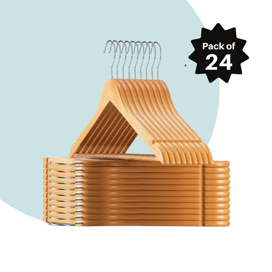 Extra Strong Wooden Hangers For Suits | Wooden Hanger for Clothes Pack Of 24