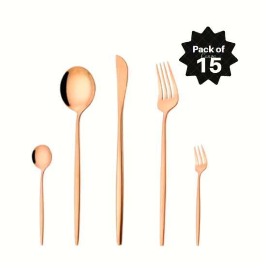 Hotel Dinnerware Mirror Cutlery European-Style Tableware Rose Gold Set Of 15