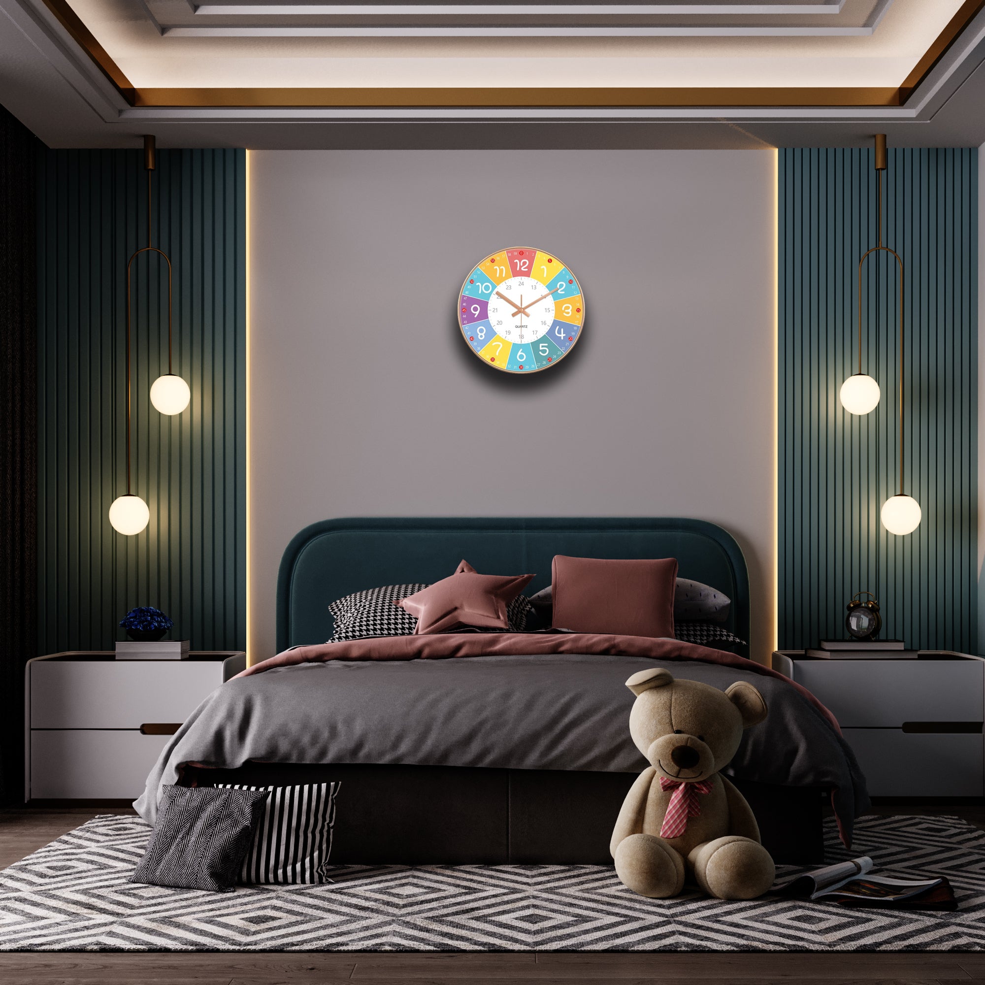 Wall Clock For Bedroom & Home | Silence Multicolor Wall-Clock - Star Work 