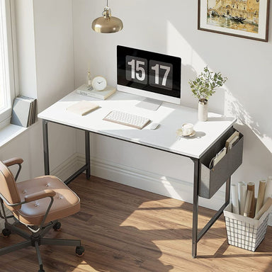 Computer Desk Study Writing Table with 2 Hooks for Home & Office(White) - Star Work 